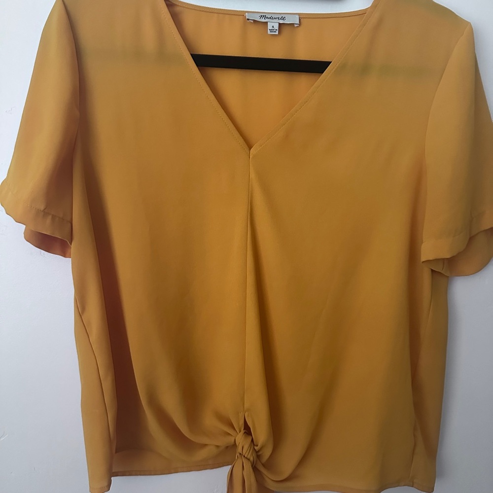 Madewell Yellow Flutter Sleeve Tie Front Blouse